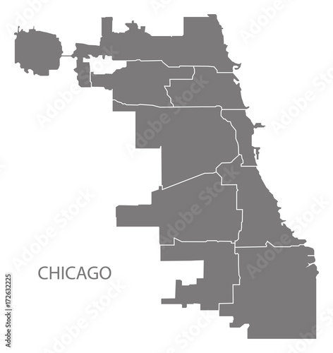 Chicago city map with boroughs grey illustration silhouette shape