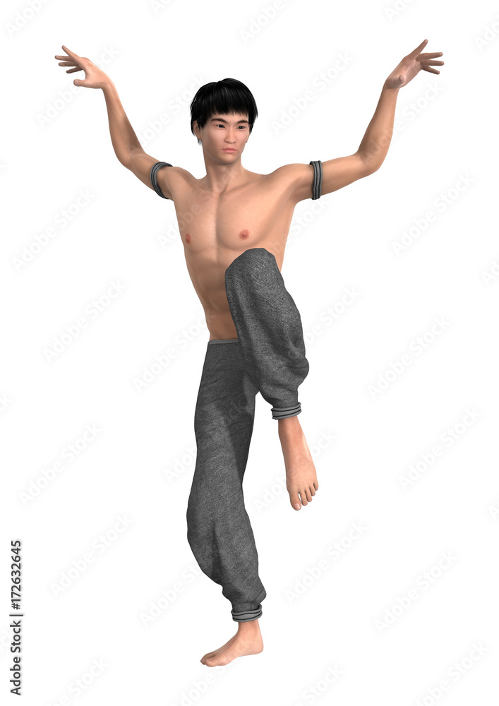 3D Rendering Fighting Monk on White 3D Rendering Fighting Monk on White