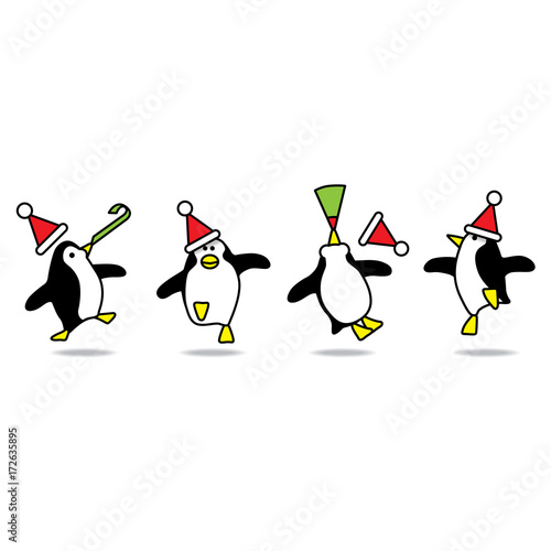 Dancing Santa Penguins Partying in Colour