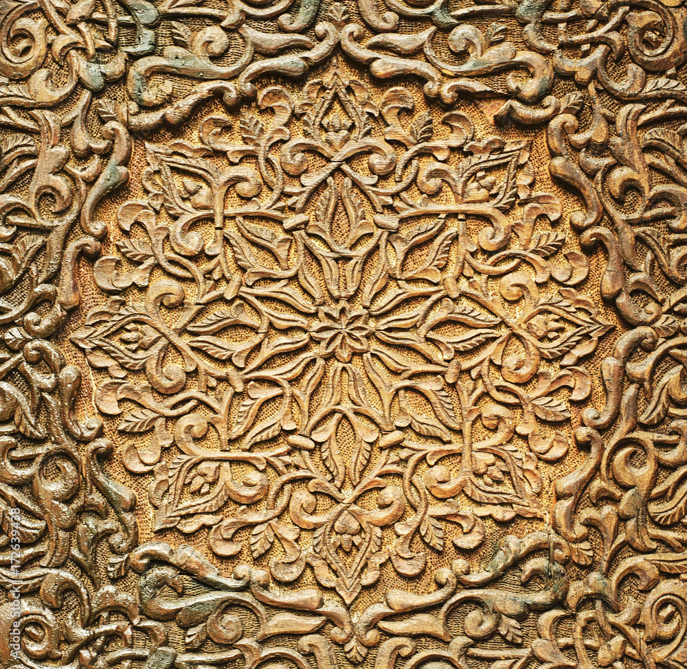 Wooden Moroccan Architecture Engrave Details Close Up