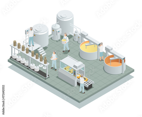 Cheese Production Factory Isometric Composition 