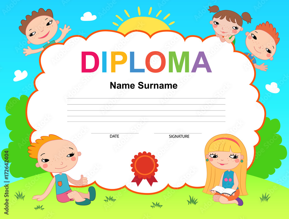 Kids Diploma certificate background design template Kids Diploma certificate background design template