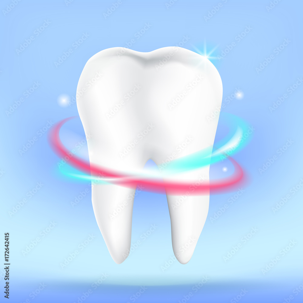 Teeth whitening/treatment illustration. Crystal white 3d vector tooth.  Vector glowing effect and shadow. Dental advertisement Stock Vector | Adobe  Stock