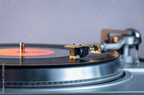 Vinyl player. Vinyl plate and needle close-up.
 photo