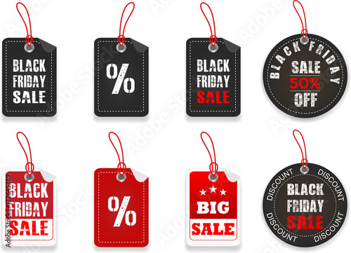Black friday price stickers.Black Friday, hängende Etiketten