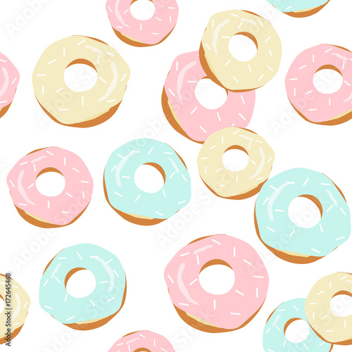 Cute appetizing donuts seamless pattern. Vector hand drawn illustration.