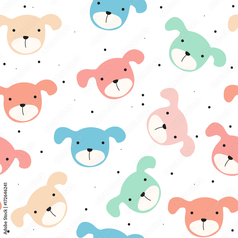Colorful dog seamless pattern. Vector hand drawn illustration.