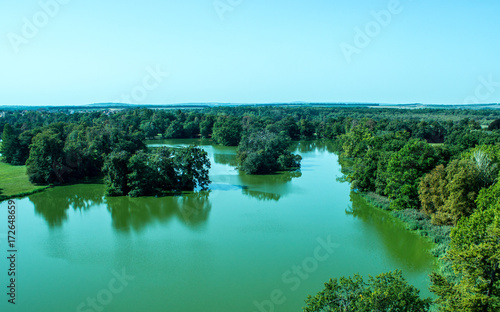 Lake with trees - top view.