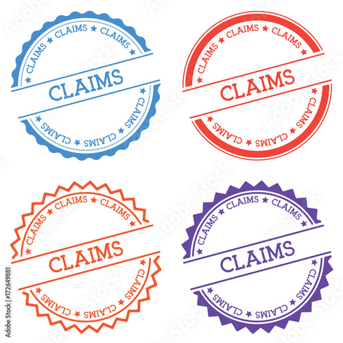 Claims badge isolated on white background. Flat style round label with text. Circular emblem vector illustration.