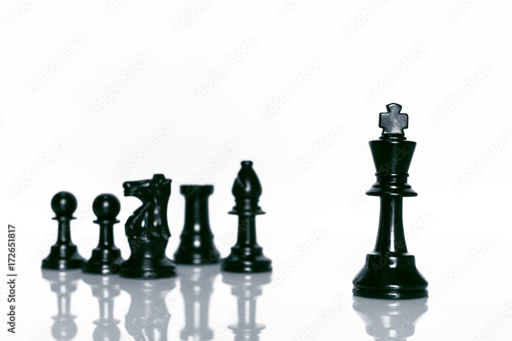 Black Chess on white background . Leader and teamwork concept for success. Black Chess on white background . Leader and teamwork concept for success.