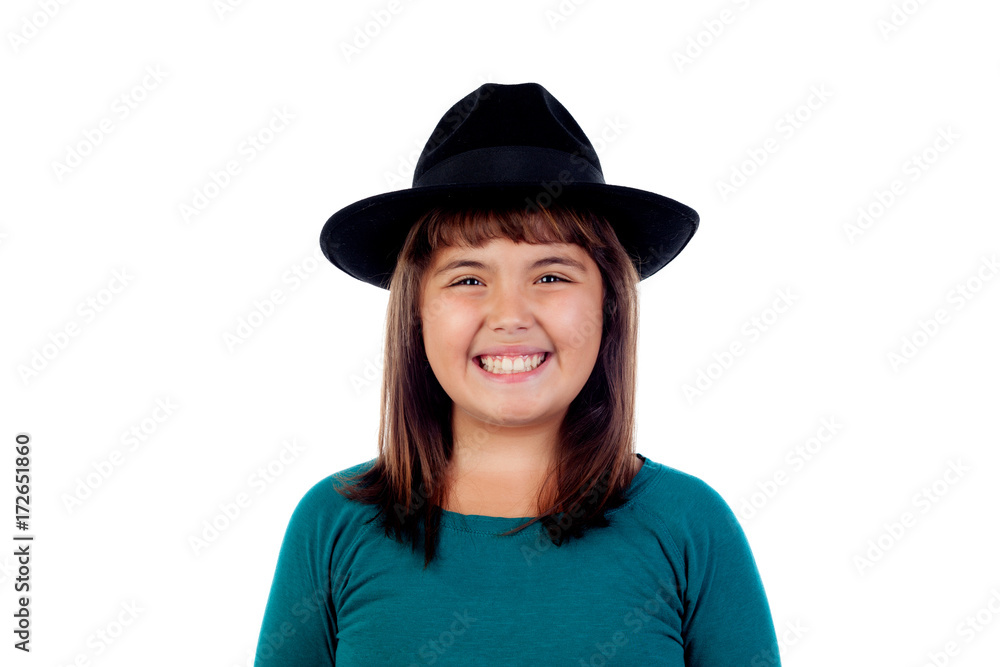 Adorable small girl with black hat Adorable small girl with black hat