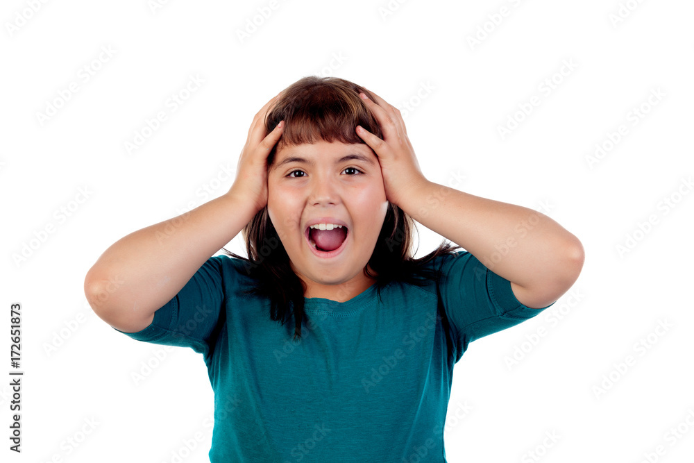 Surprised girl with her hands on the head Surprised girl with her hands on the head