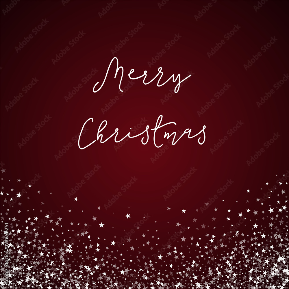 Merry Christmas greeting card. Amazing falling stars background. Amazing falling stars on red background. Wonderful vector illustration.