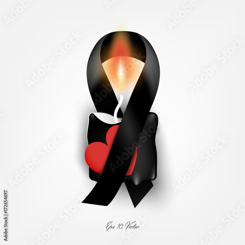 Heart shape black ribbon vector with 3d style coloring. Symbol of equal  rights and black lives matter awareness. Stock Vector