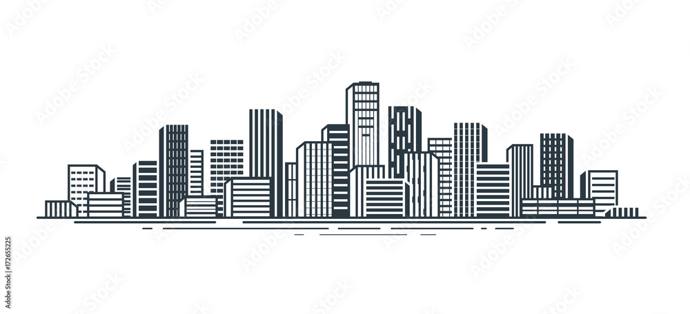 City view. Urban landscape, skyscrapers, building, city landscape concept. Vector illustration