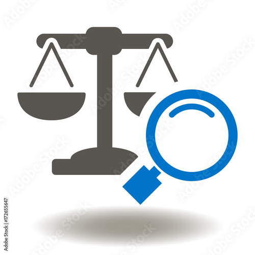 Scales Magnifying Glass Icon Vector. Prosecutorial Examination Illustration. Judicial Logo, Audit Symbol.