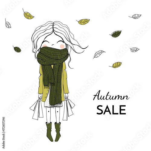 Girl with purchases in a big scarf