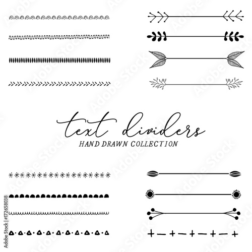 Text dividers hand drawn, branches separators, vector illustration