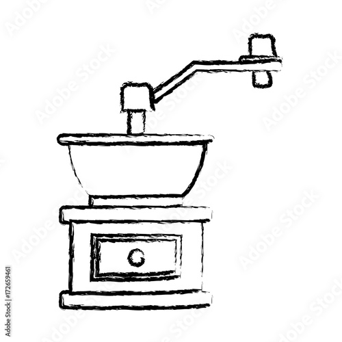 coffee grinding with crank monochrome blurred silhouette vector illustration