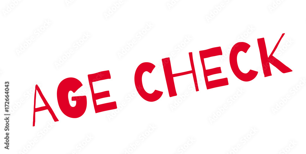 Age Check rubber stamp. Grunge design with dust scratches. Effects can be easily removed for a clean, crisp look. Color is easily changed.