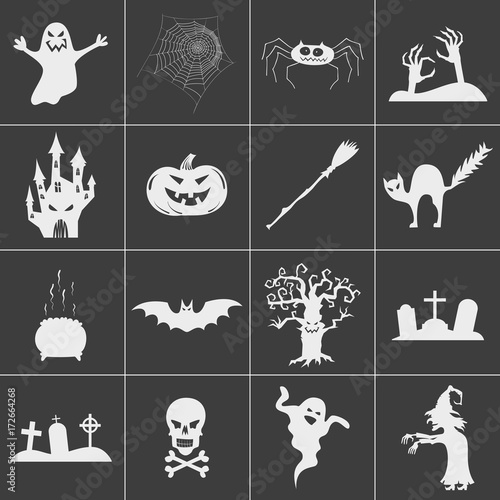 Set of halloween spooky white silhouettes.