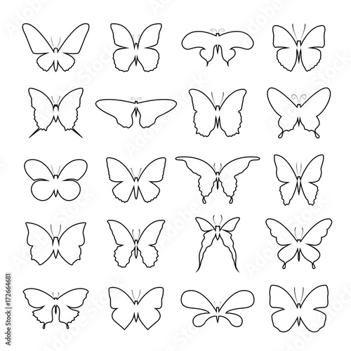 Vector of group shape of a butterfly on white background. Butterfly icon. Insect.