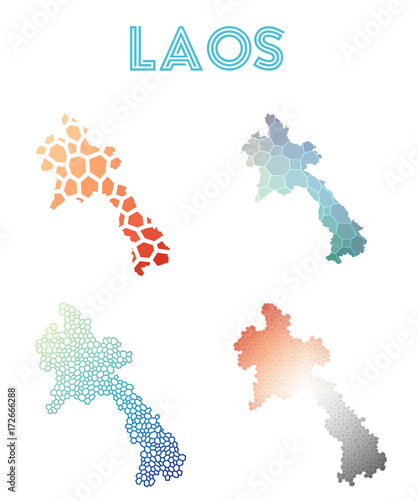 Laos polygonal map. Mosaic style maps collection. Bright abstract tessellation, geometric, low poly, modern design. Laos polygonal maps for infographics or presentation.