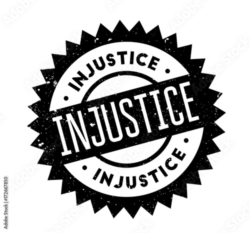 Injustice rubber stamp. Grunge design with dust scratches. Effects can be easily removed for a clean, crisp look. Color is easily changed.