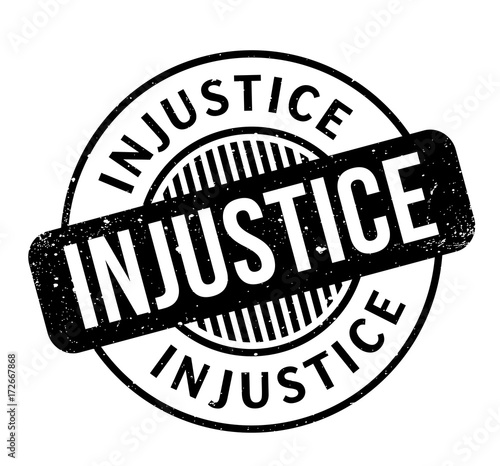 Injustice rubber stamp. Grunge design with dust scratches. Effects can be easily removed for a clean, crisp look. Color is easily changed.