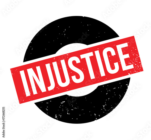 Injustice rubber stamp. Grunge design with dust scratches. Effects can be easily removed for a clean, crisp look. Color is easily changed.