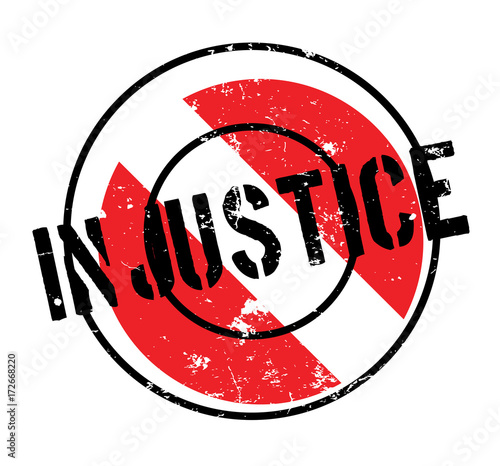 Injustice rubber stamp. Grunge design with dust scratches. Effects can be easily removed for a clean, crisp look. Color is easily changed.