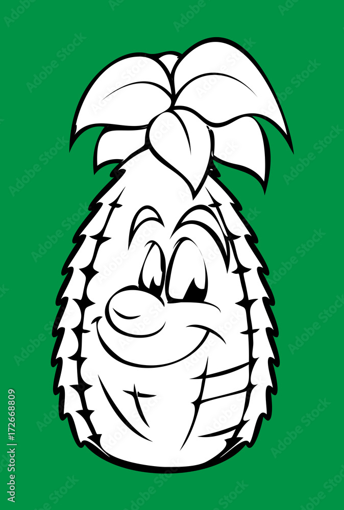Smiling Cartoon Pineapple Vector Drawing Stock Vector | Adobe Stock