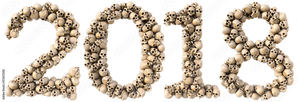 new year made from skulls. Isolated on white. 3D illustration. new year made from skulls. Isolated on white. 3D illustration.