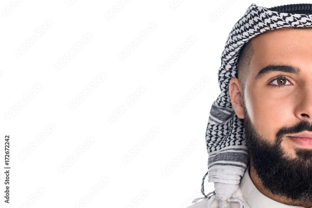 half face of muslim man half face of muslim man