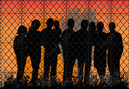  silhouette of refugees