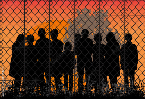 vector silhouette of refugees
