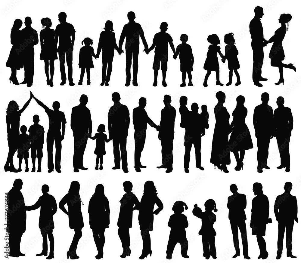 silhouette, people vector, family, men, collection