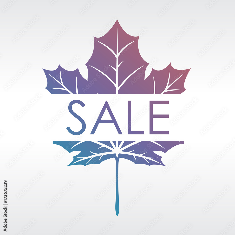 Fall sale illustration with maple leaf and popular bright colors. Attractive design for advertisements. Fall sale illustration with maple leaf and popular bright colors. Attractive design for advertisements.