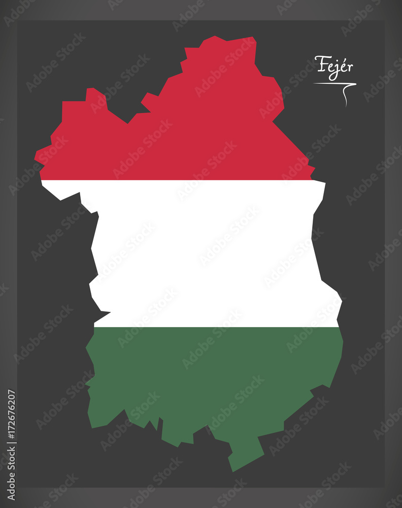 Fototapeta premium Fejer map of Hungary with Hungarian national flag illustration