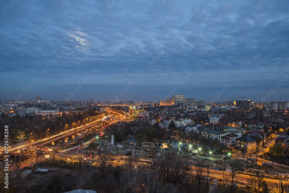 Bucharest aerial view at night - Cotroceni neighborhood