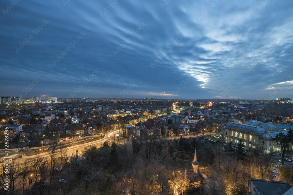 Fototapeta premium Bucharest aerial view at night - Cotroceni neighborhood