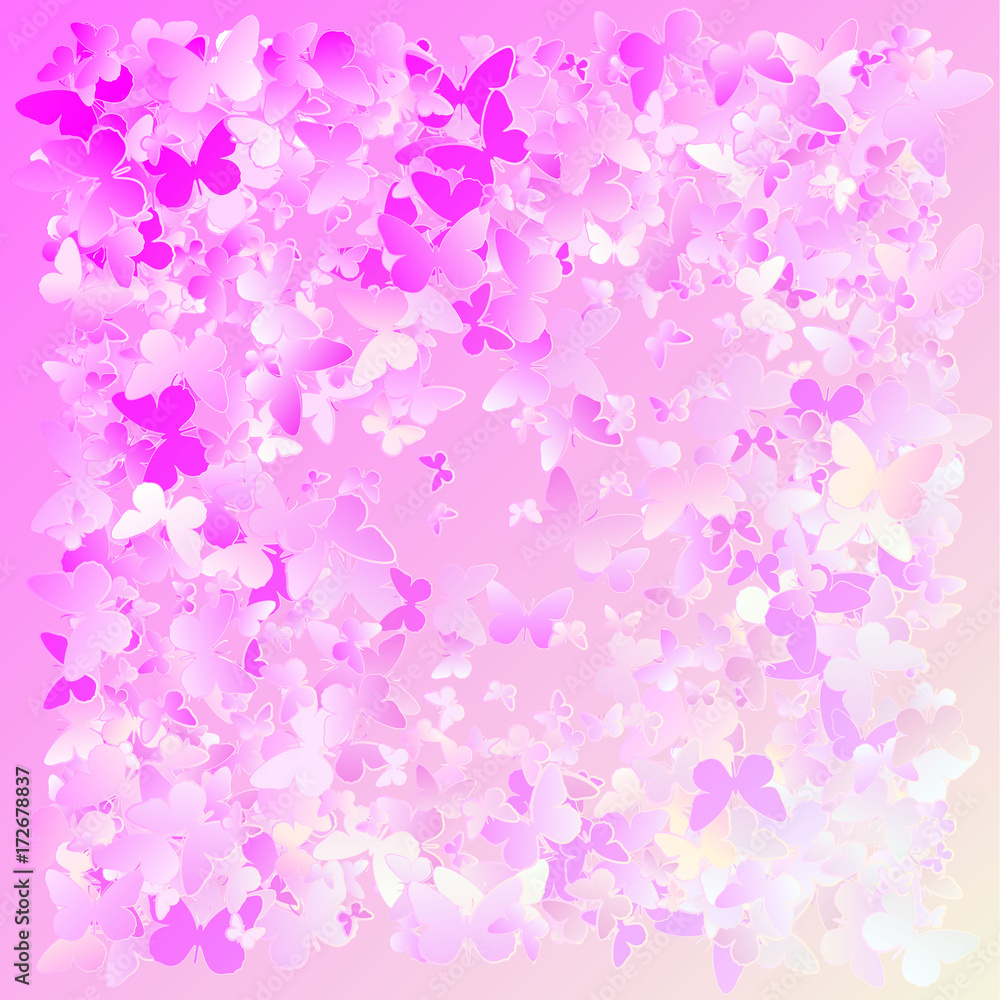 Multicolored pink, purple flying butterflies on a white background. Isolated object. Vector butterflies background design. Colorfull EPS 10 concept. Holiday, children's backdrop Multicolored pink, purple flying butterflies on a white background. Isolated object. Vector butterflies background design. Colorfull EPS 10 concept. Holiday, children's backdrop