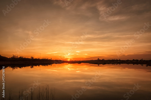 Sunset with reflection on the lake