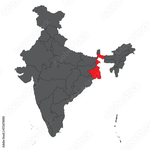 West Bengal red on gray India map vector