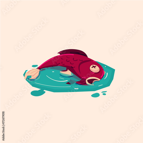 Dead fish in polluted water. water pollution - vector illustration