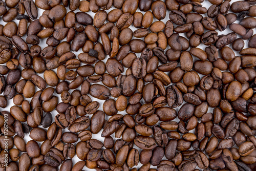 Concept roasted coffee beans with isolated white background