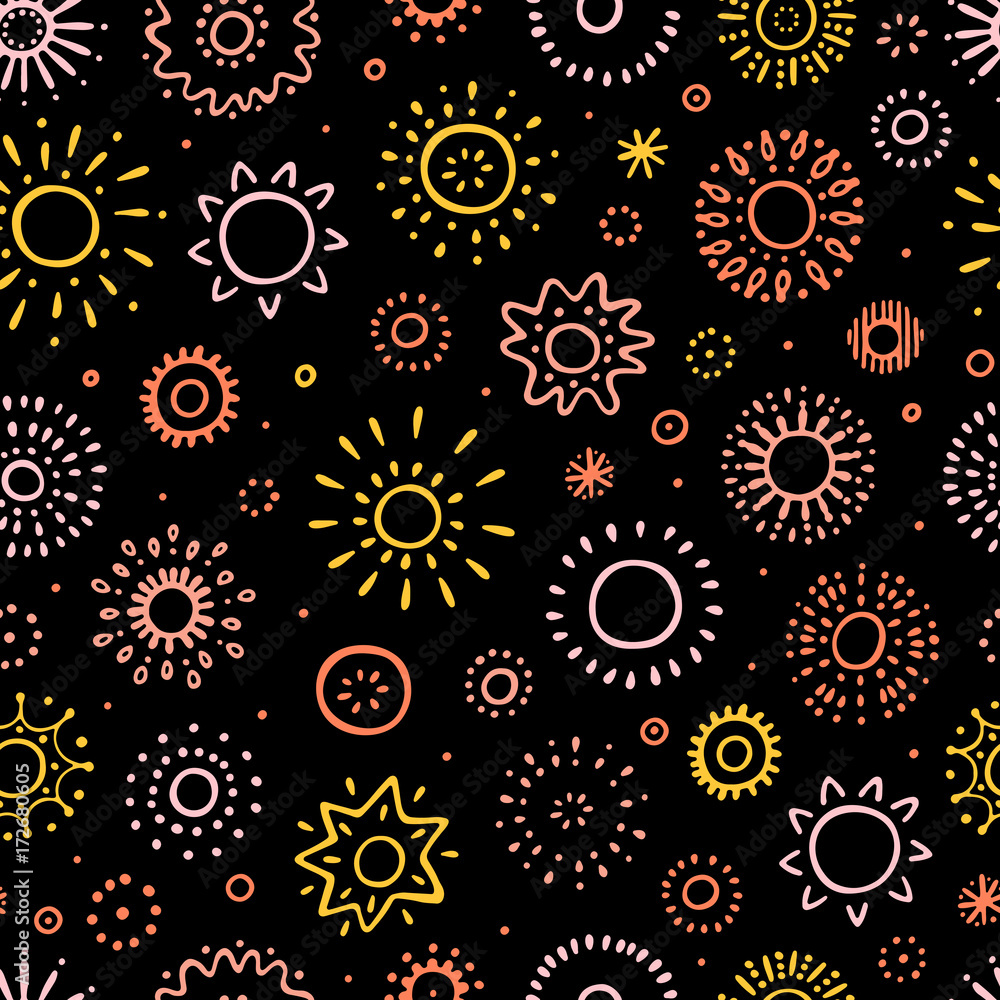 Seamless pattern with sun. Hand drawn sun. Vector Illustration. Seamless pattern with sun. Hand drawn sun. Vector Illustration.