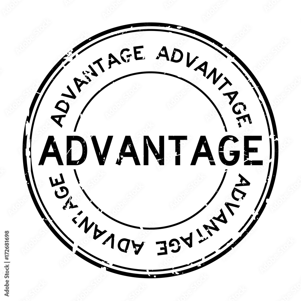 Grunge black advantage wording round rubber seal stamp on white background