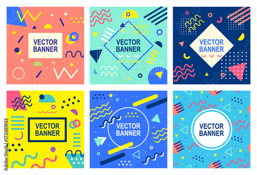 Memphis style banner templates collection