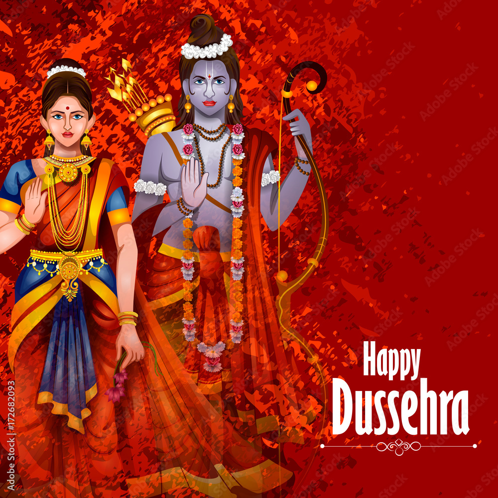 Fototapeta premium Happy Dussehra background showing festival of India
